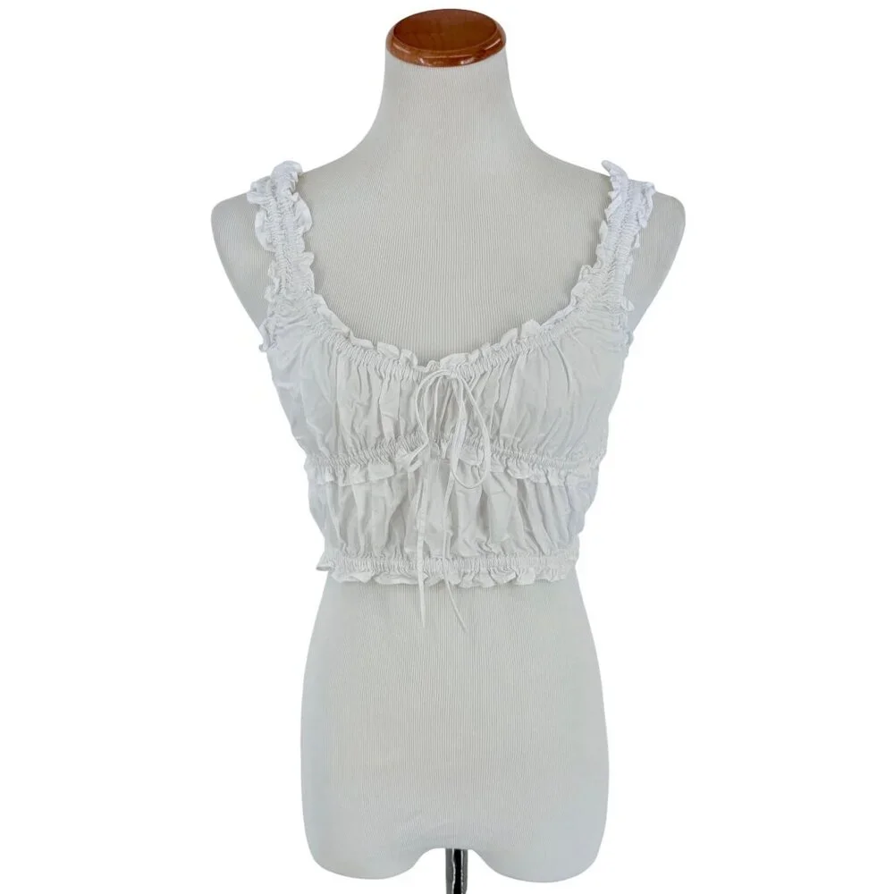 Zara White Milkmaid Cotton Corset Crop Top | Coquette Cottagecore Romantic Boho - Picture 2 of 13